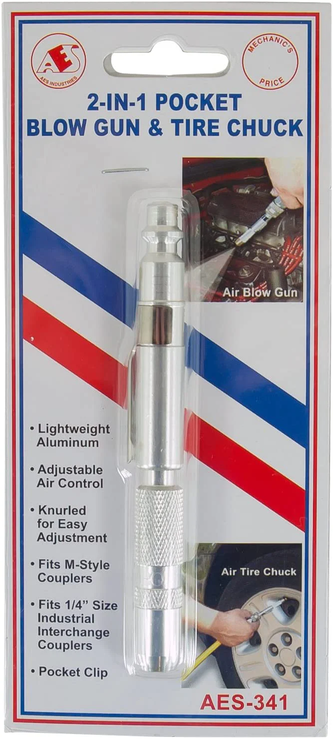 2-in-1 Pocket Air Blow Gun and Tire Chuck - Aluminum Body - 1/4" Industrial Coupler Compatible - Image 3