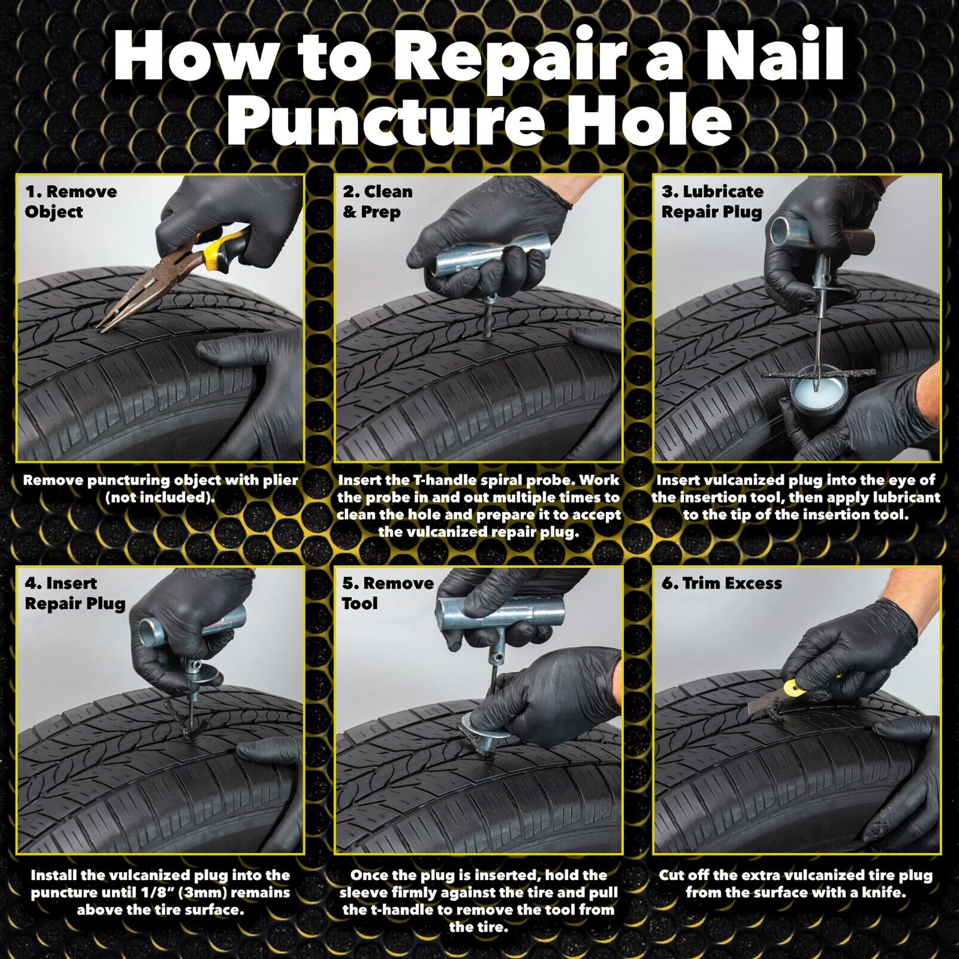 Heavy Duty Flat Tire Repair Kit - Plug & Patch Tool with T-Handle & Case - Made in the USA - Image 9